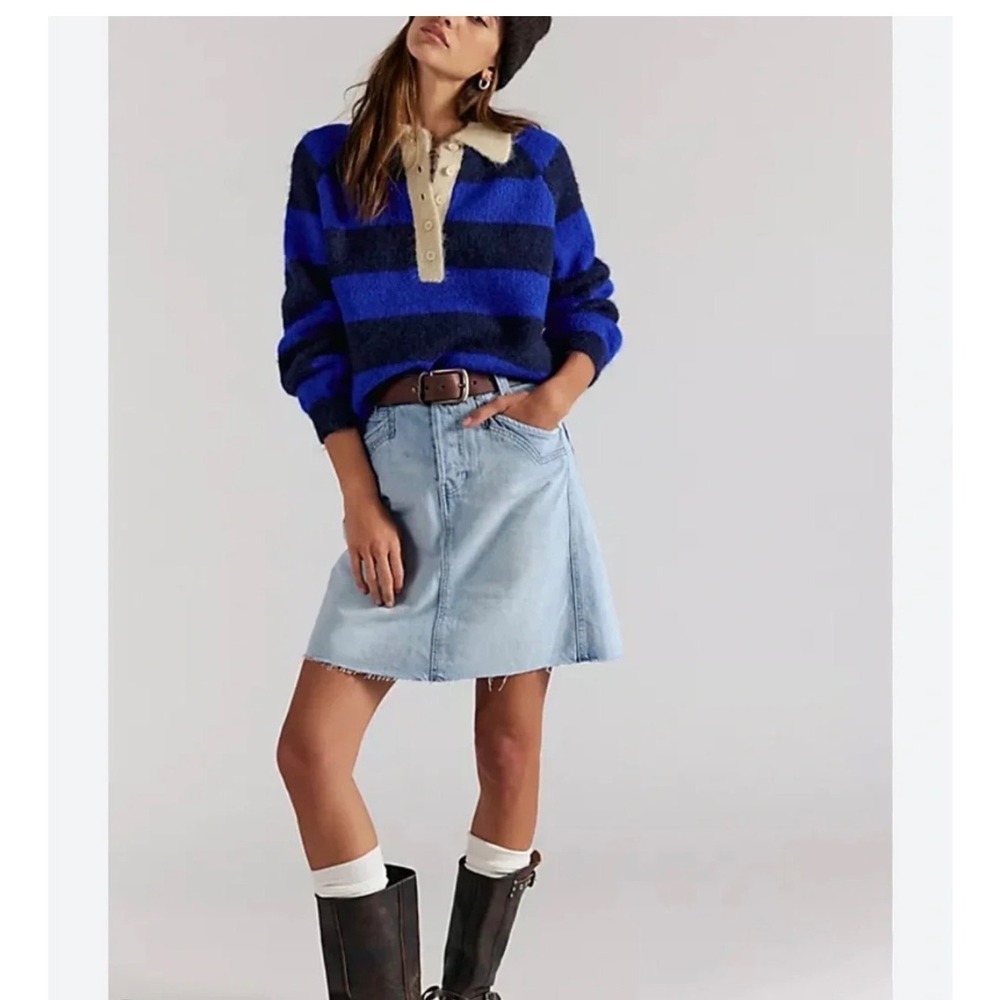 We The Free People Suzy Denim Midi Skirt Indigo Ruin Blue size 25 NWT $128
